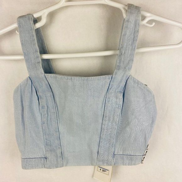 Zara TRF Light Wash Denim Zip Back Crop Top - Picture 1 of 8